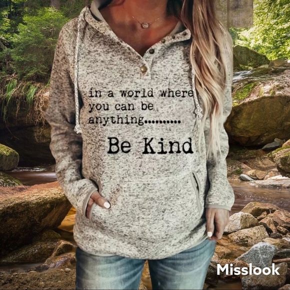 In a World Where You Can be Anything Be Kind XL Gray Hoodie. - Picture 1 of 6